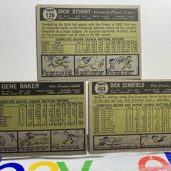 3- high grade! 1961 Topps Baseball Pittsburgh Pirates card lot #339, #126, #453 - Picture 2 of 2